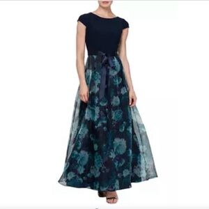 SLNY Navy and Teal Floral Maxi Dress